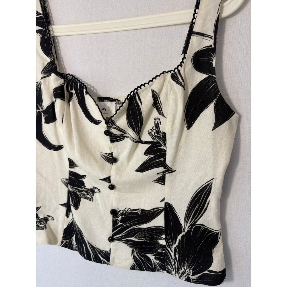 Privy Privately Privileged Floral Linen Blend Button Front Smocked Crop Top L - Picture 2 of 9